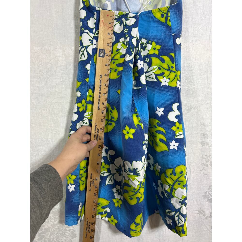 Vintage Mini Dress Medium Blue Green Tropical Floral USA Beach Surf Hawaiian - Picture 8 of 8